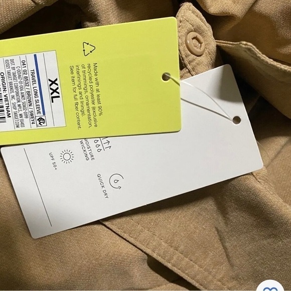 All In Motion Long Sleeve Button Up XXL Brown  Mens Lightweight Quick Dry Shirt - Picture 6 of 13